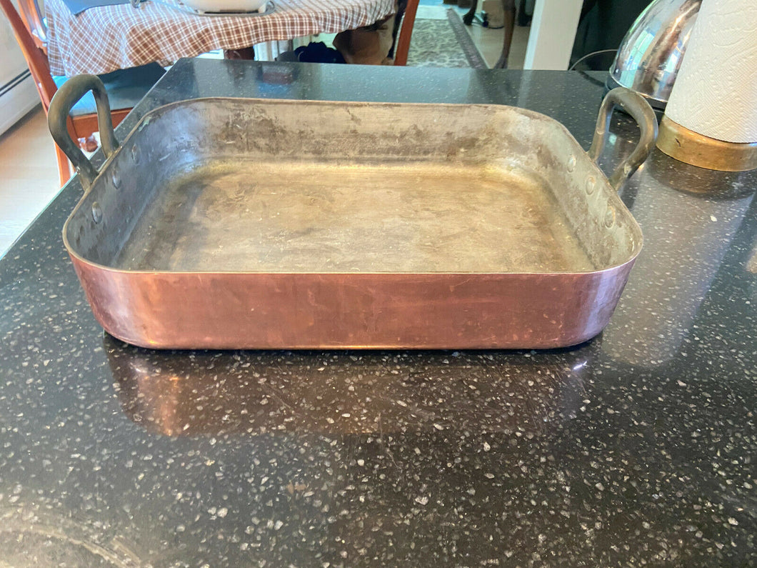 Vintage Mauviel Hammered Copper Tin Lined Roasting Pan 16