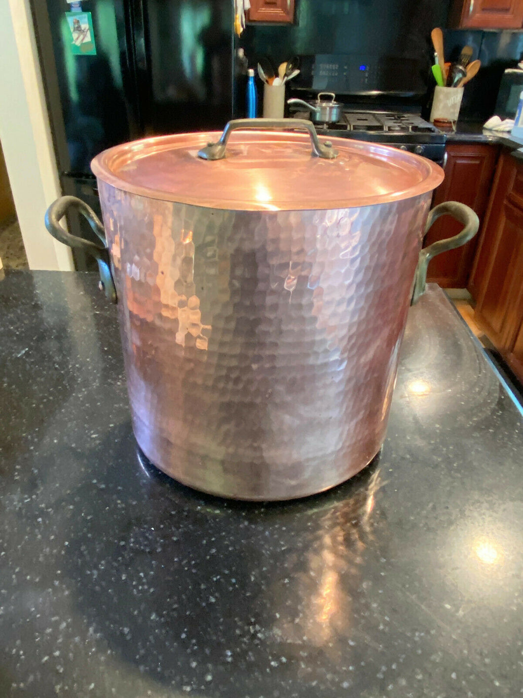 DEHILLERIN Hammered Copper Soup Pot Bronze Handle 11