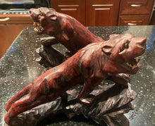 Load image into Gallery viewer, Pair of Red Rosewood or Mahogany Carved Animal Tiger Sculptures